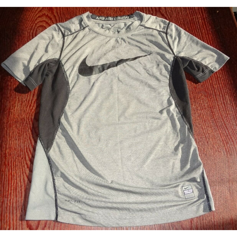 Boy's Nike Pro Combat Fitted Dri Fit Shirt Gray/black S